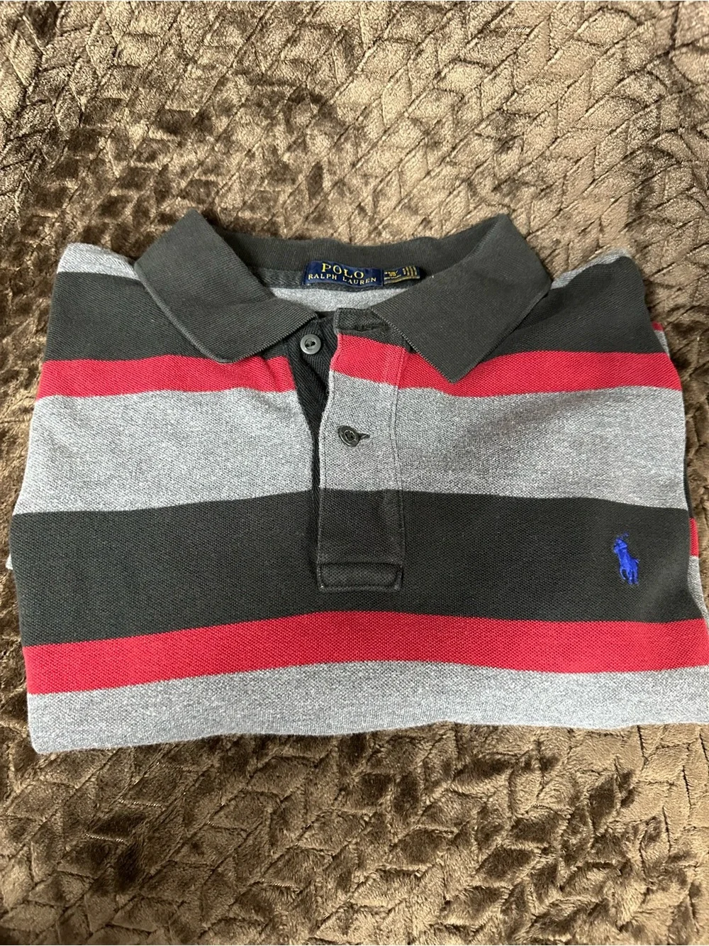 Ralph Lauren Striped Polo Shirt in Black, Gray & Red